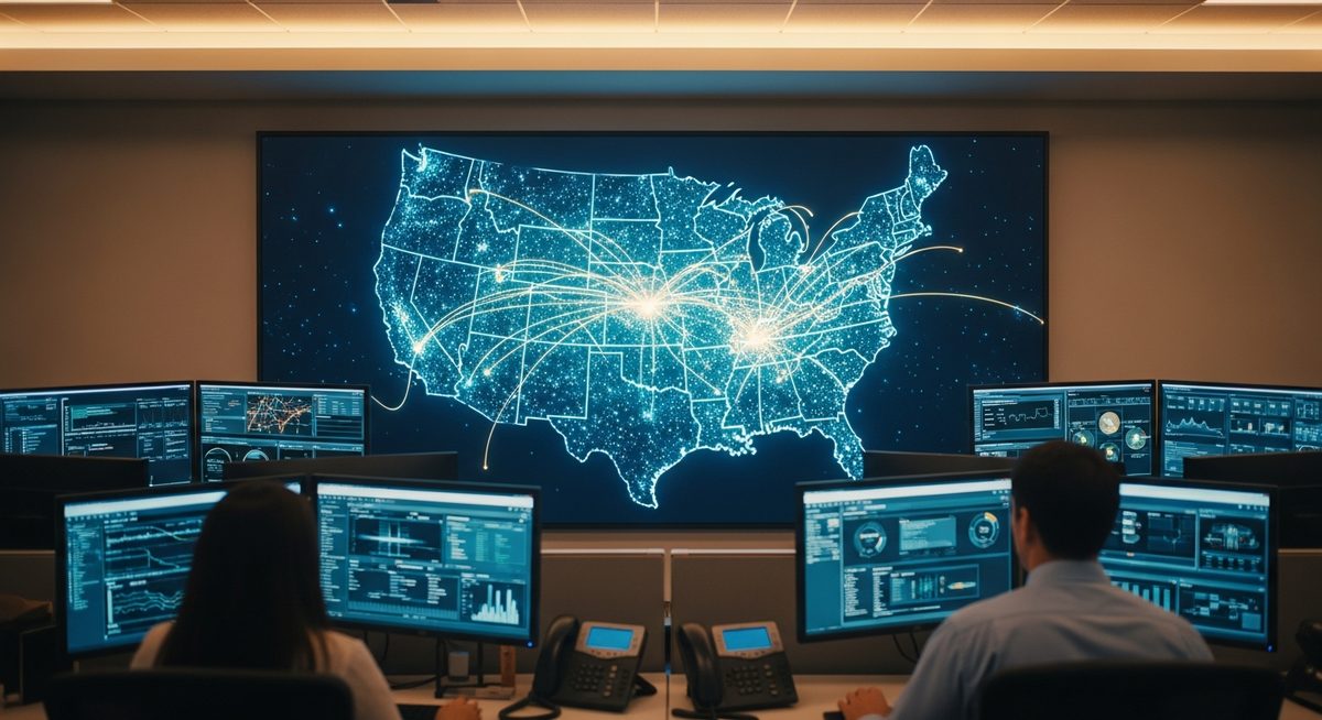 Network visualization showing US sites consolidating to central hubs